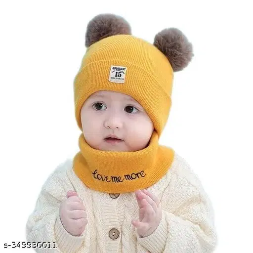 Woolen Cap with Neck Warmer for Kids, Set of 1 (Multicolor)