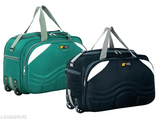 Polyester Duffel Bags, Green & Black, Pack of 2
