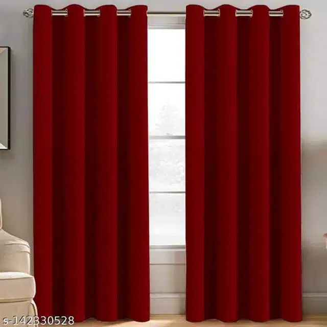 Polyester Window Curtain, Red, 5 Feet, Pack of 2