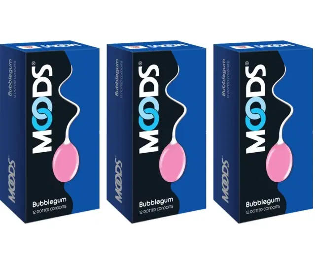 Moods Bubblegum 12 Pcs Dotted Condoms for Men, Set of 3