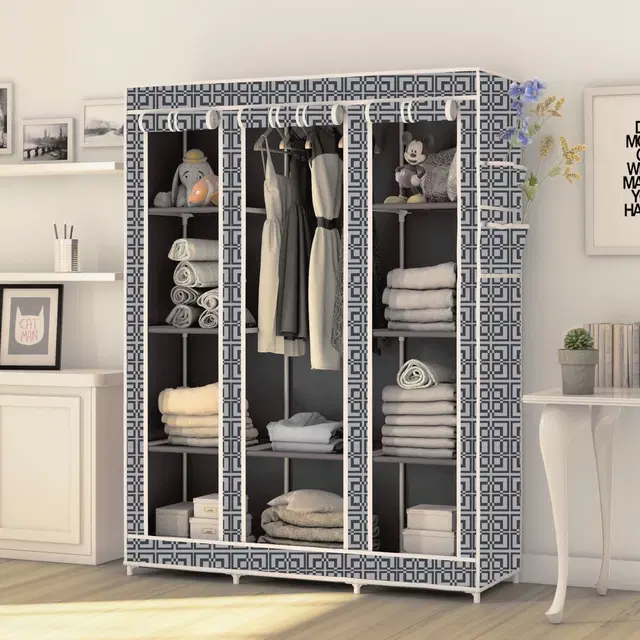 Plastic Printed Collapsible Wardrobe, Grey