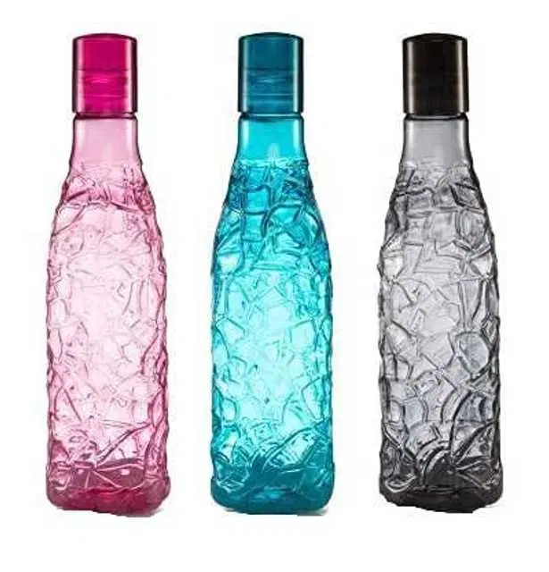 Products 3D Bottle, Plastic Fridge Water Bottle Set, Multicolour, 1L, Pack Of 3, Ak-015