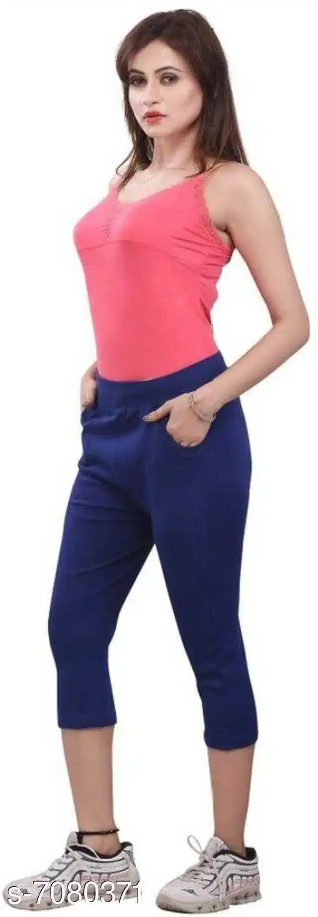 Cotton Blend Capri for Women (Royal Blue, 30)