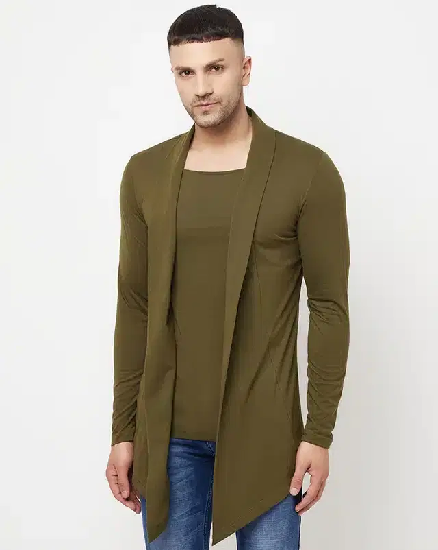 Full Sleeves Solid Shrug for Men (Olive, M)