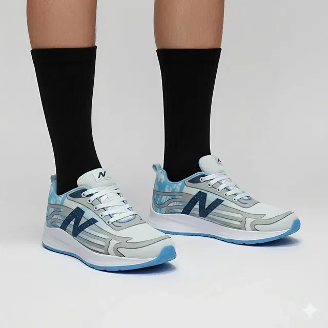 Lightweight Stylish Sports Shoes for Men, Grey & Blue (8)