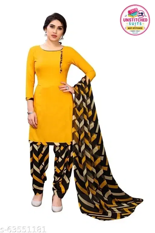 Crepe Unstitched Suits for Women (Yellow, Un Stitched)