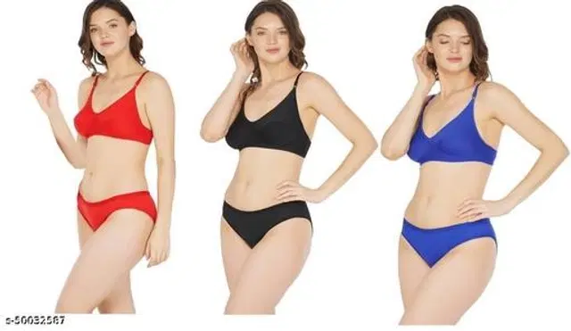 Cotton Blend Solid Lingerie Set for Women, Pack of 6 (Multicolor, 30A)