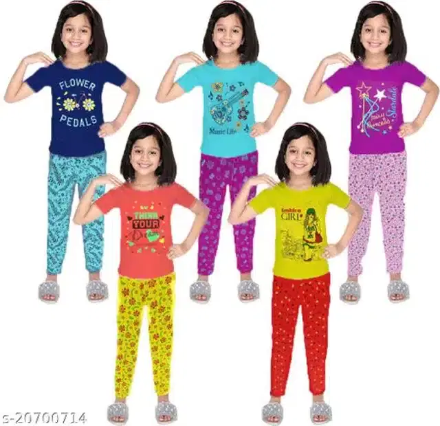 Cotton Pant for Girls, Pack of 5 (Multicolor, 5-6 Years)