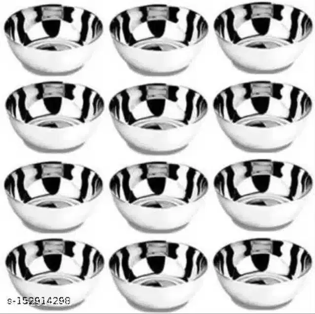 Stainless Steel Bowls, Silver, 200 ml, Pack of 12