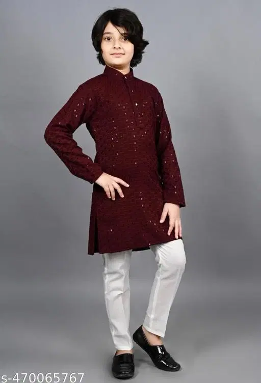 Chikankari Silk Pyjamas & Dhoti Pants for Boys (White, 7-8 Years)