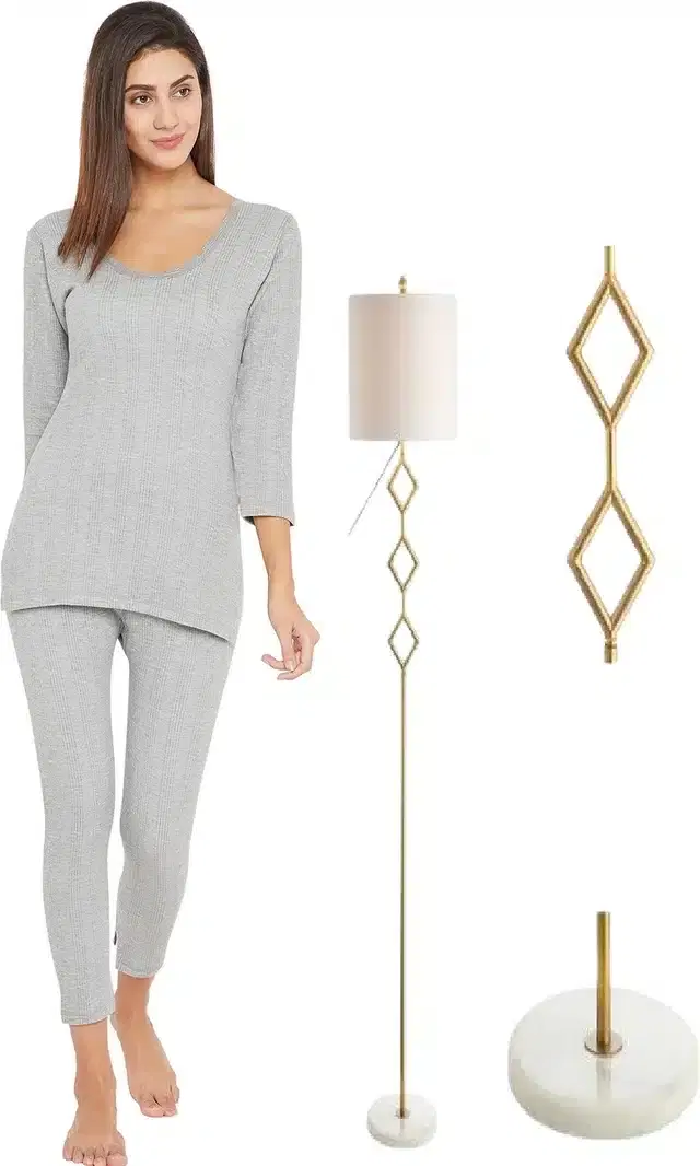Polycotton Full Sleeves Thermal Set for Women (Light Grey, S)