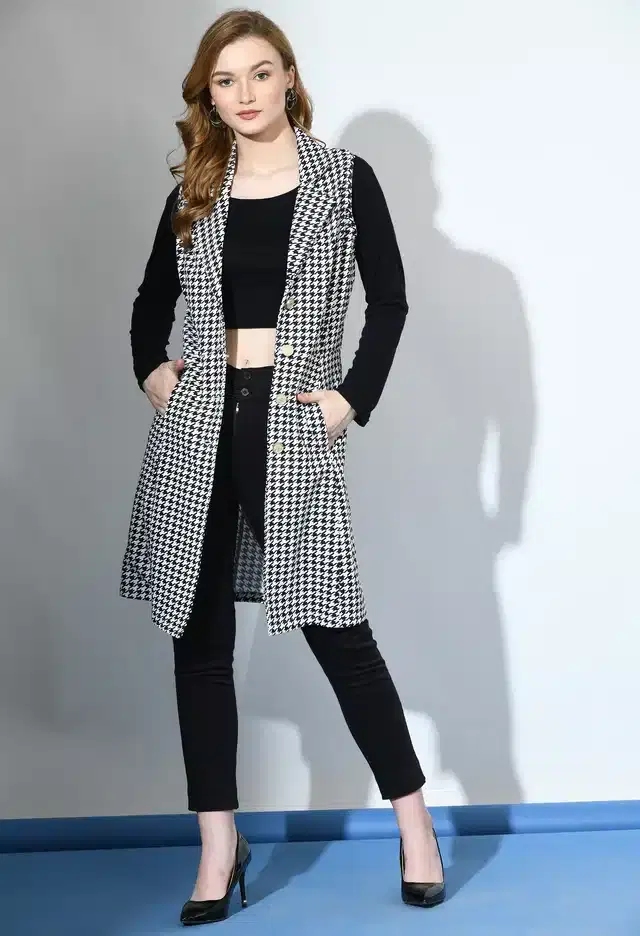 Sleeveless Shrug for Women (Black & White, S)