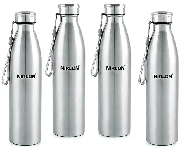 Nirlon Stainless Steel Water Bottles, Silver, 1000 ml, Pack of 4