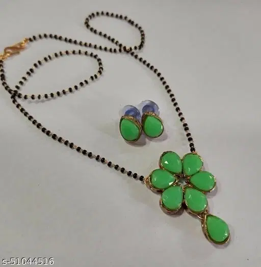 Alloy Mangalsutra With Earring for Women, Green