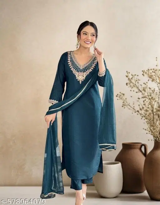 Kurta Set for Women (Dark Blue, M)