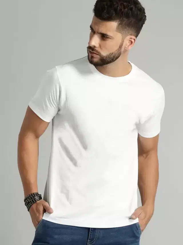 Fashion Globe Round Neck Half Sleeves T-Shirt For Mens (White, M) (FG-79)