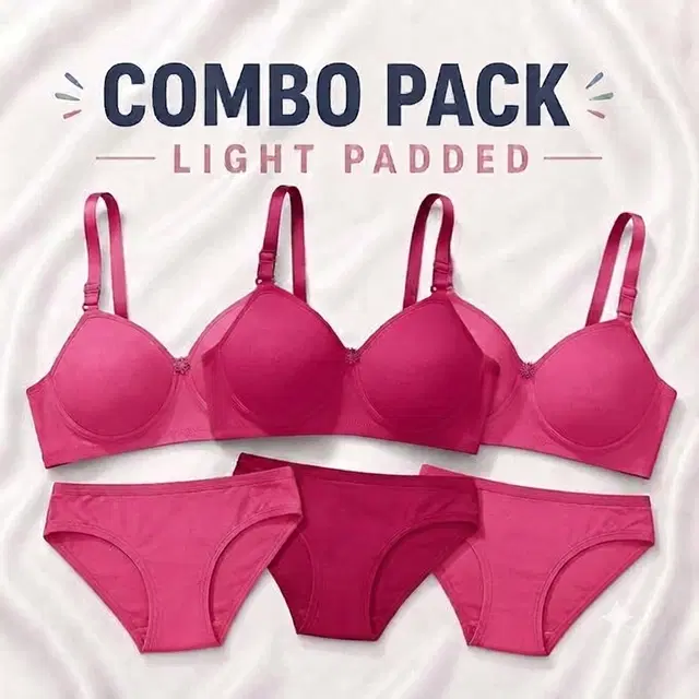 Cotton Bra and Hipster Panty Set for Women, Pack of 3 (Pink, 40B)