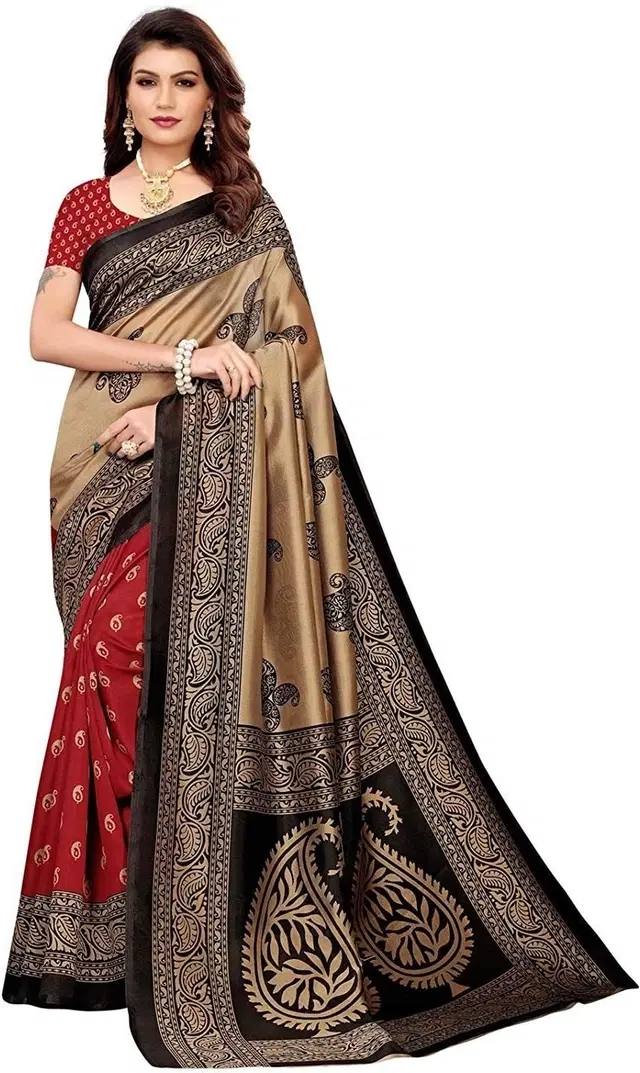 Mysore Silk Printed Saree for Women (Black, 6.3 m)