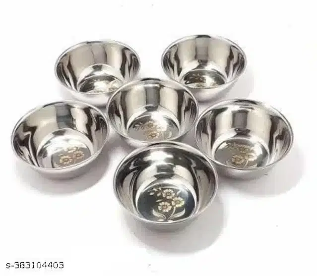 Stainless Steel Bowls, Silver, 250 ml, Pack of 6