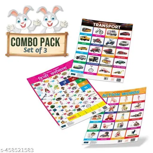 Bookford Publications My small chart Action Words, Hindi Varnamala & Transport (Set of 3)