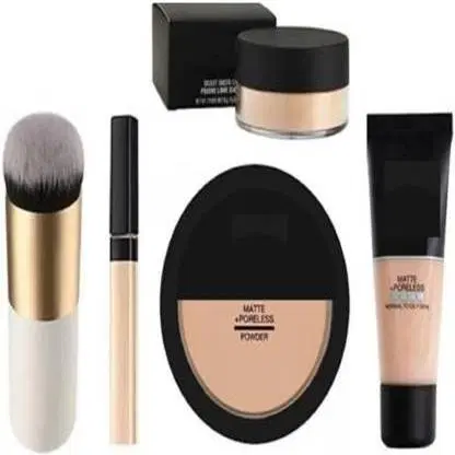 Combo of Compact Powder, Puff, Cream & Highlighter for Women, Multicolor, Set of 5