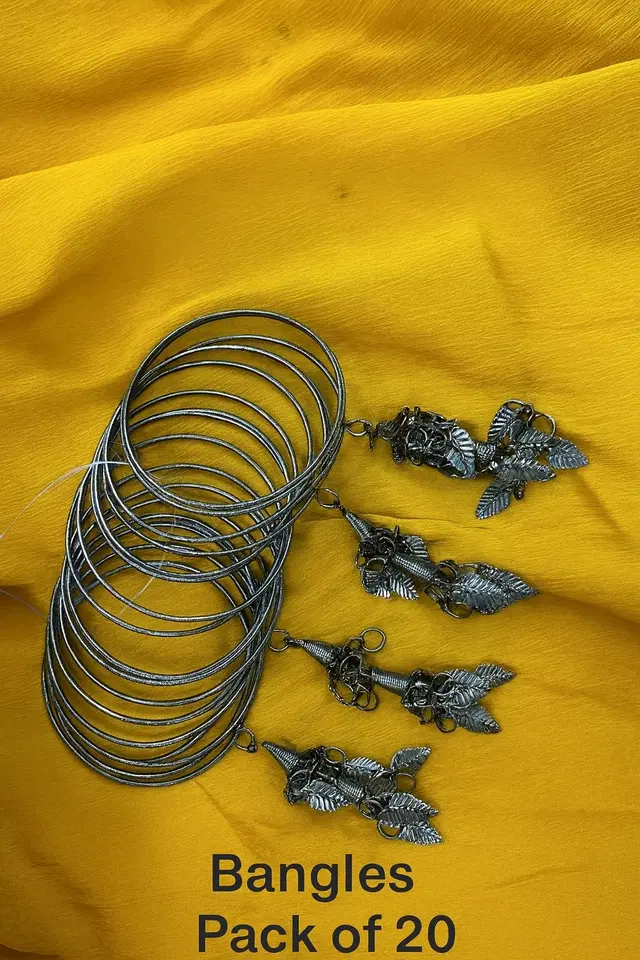 Metal Silver Plated Bangles for Women, Silver, Pack of 20 (2.4)