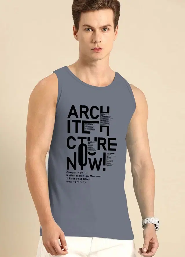 Polyester Printed Vest for Men (Grey, L)