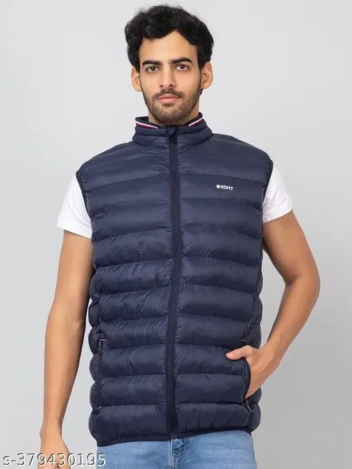 Cotton Blend Half Sleeves Jacket for Men (Navy Blue, XL)