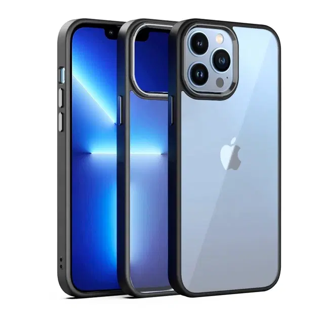 Aramid Fiber Transparent Hybrid Hard Bumper Mobile Back Cover for Apple iPhone 13 Pro Max, Black