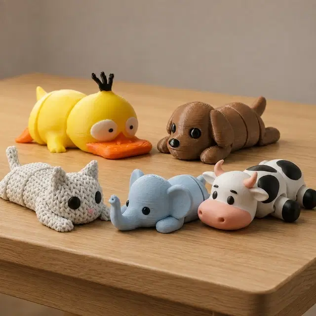 Filament Mafia Mini Figure Combo Set of 5 [Cartoon Duck, Dog, Cow, Cat Knitted & Grey Elephant] [6x4x2cm Each]