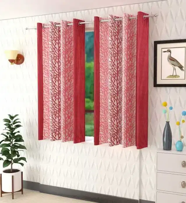 Window Curtain, Pack of 2, Maroon, 4X5 Feet