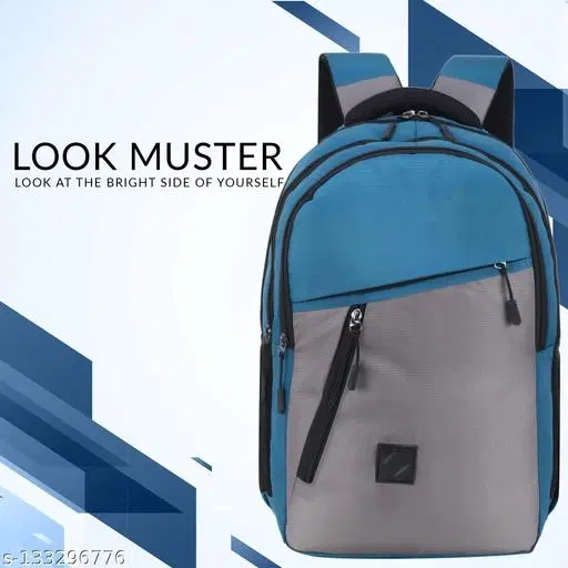 Polyester Backpack for Men & Women, Grey & Teal, 35 L