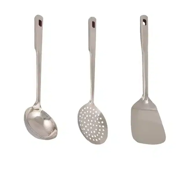 Combo of Stainless Steel Cooking & Serving Spoon Set, Pack of 3, Silver