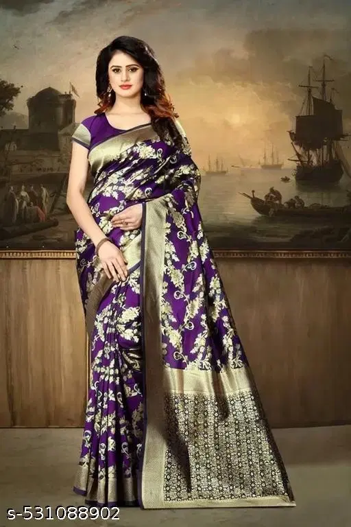 Art Silk Saree for Women (Lemon Yellow, Free Size)
