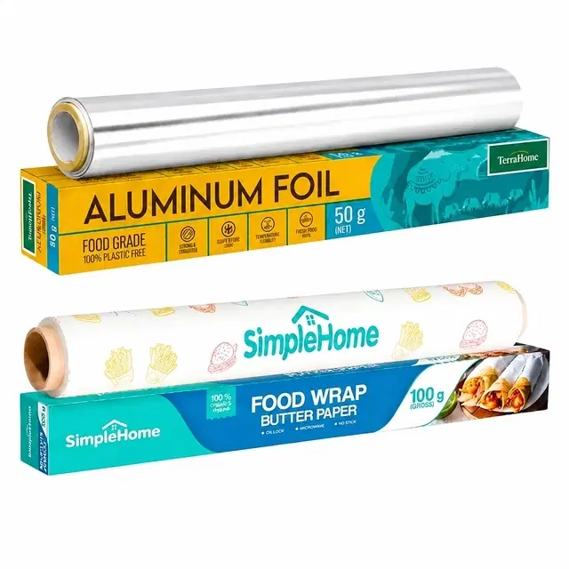 TerraHome Aluminium Foil 50g [Net] and SimpleHome Basic Food Wrapping Paper 100g [Gross] [Pack of 2]