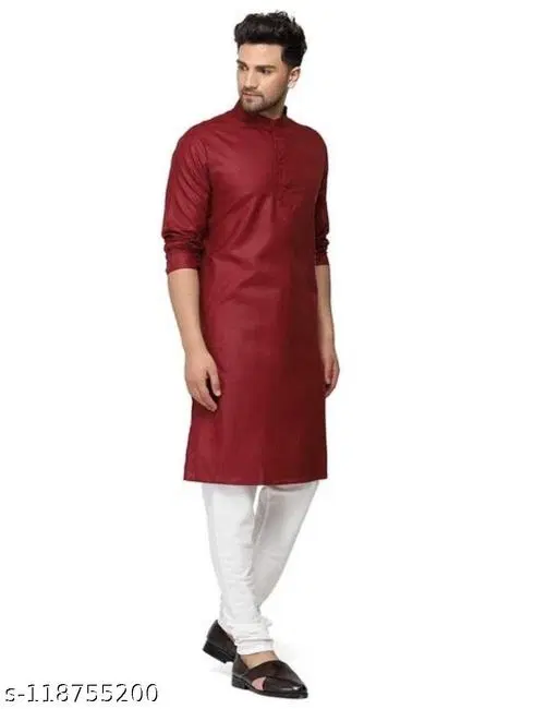 Mandarin Neck Kurta for Men (Maroon, 4XL)