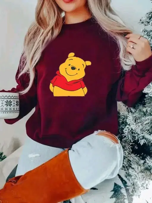 Fleece Printed Full Sleeves Sweatshirt for Women & Girls (Maroon, M)