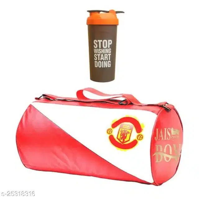 Combo of Gym Bag with Shaker Bottle, 500 ml, Multicolor, Set of 2