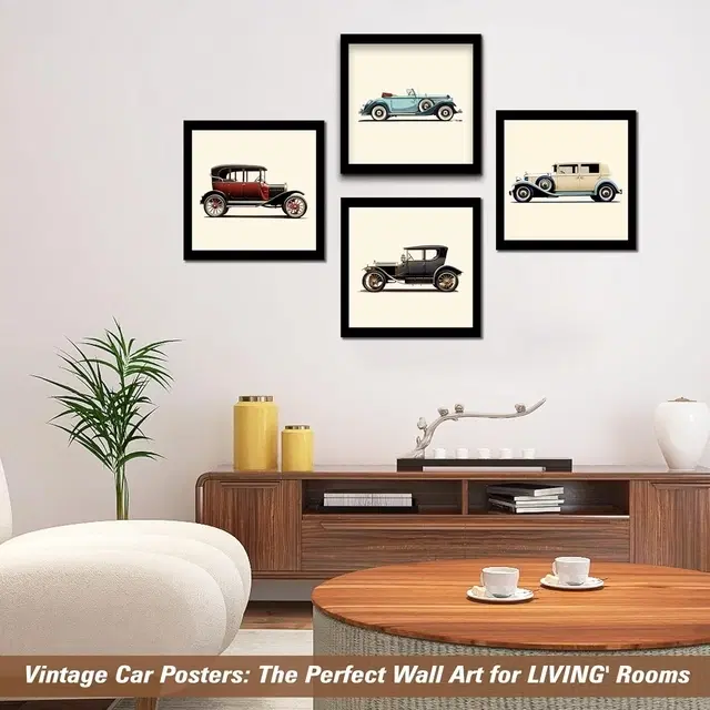 Kc Arts Vintage Car Wall Art Framed Posters, Set Of 4