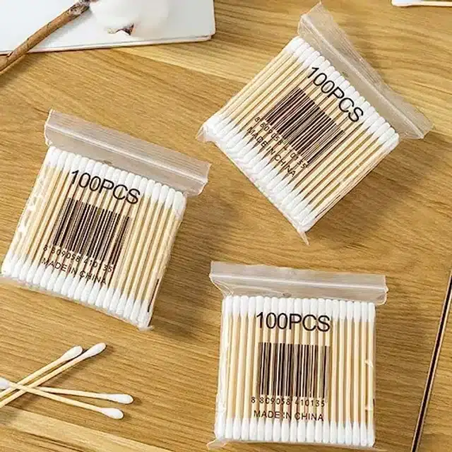Wooden Ear Cleaning Buds, Pack of 3, 100 Pcs, Brown