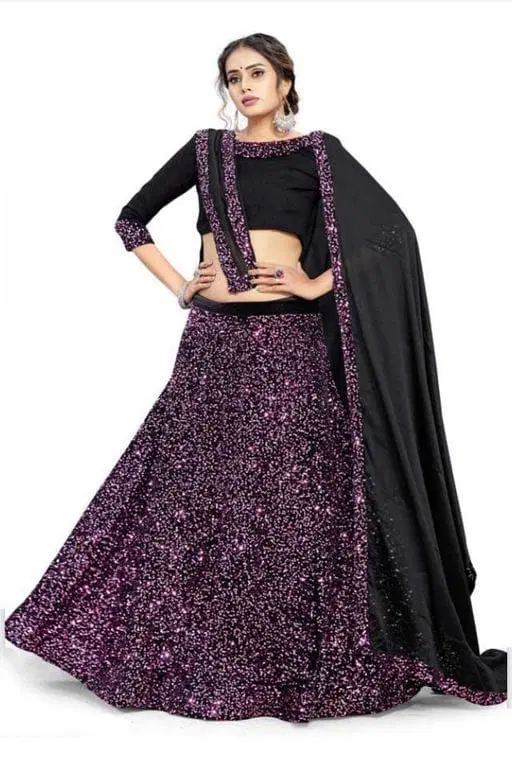 Purimaa Sequined Semi Stitched Lehenga Choli With Dupatta (Pink) (P68)