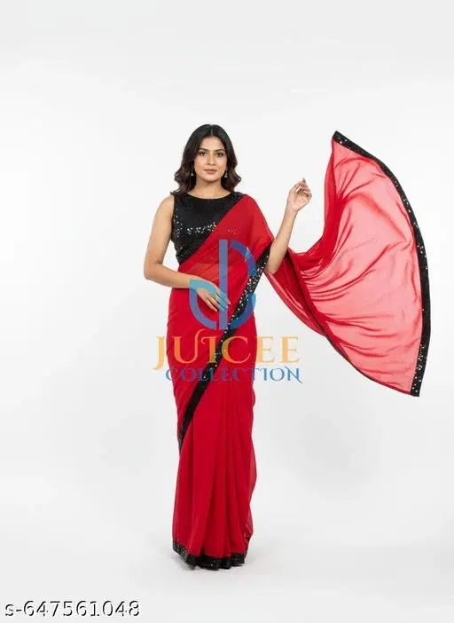 Georgette Saree for Women, Red (5.5 M)