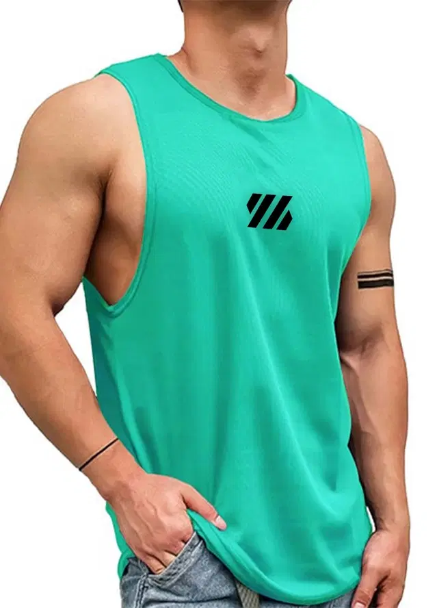 Polyester Printed Vest for Men (Green, S)