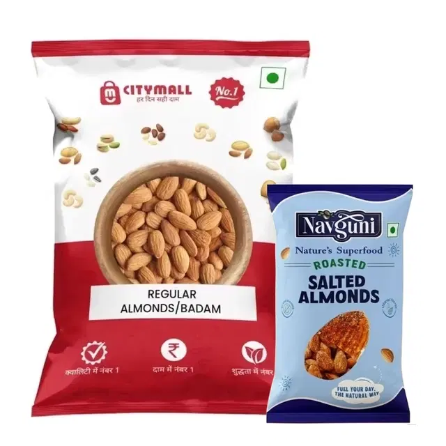 Citymall No.1 Almonds/ Badam 450 g + Navguni Roasted Salted Almonds 35 g