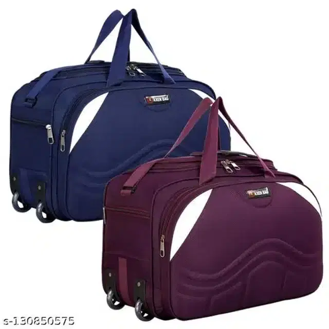 Polyester Trolley Duffel Bag for Men & Women, Purple & Navy Blue, Pack of 2