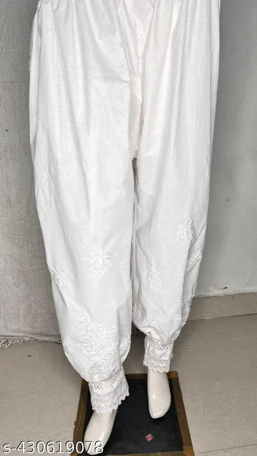 Cotton Solid Salwar for Women, White (S)