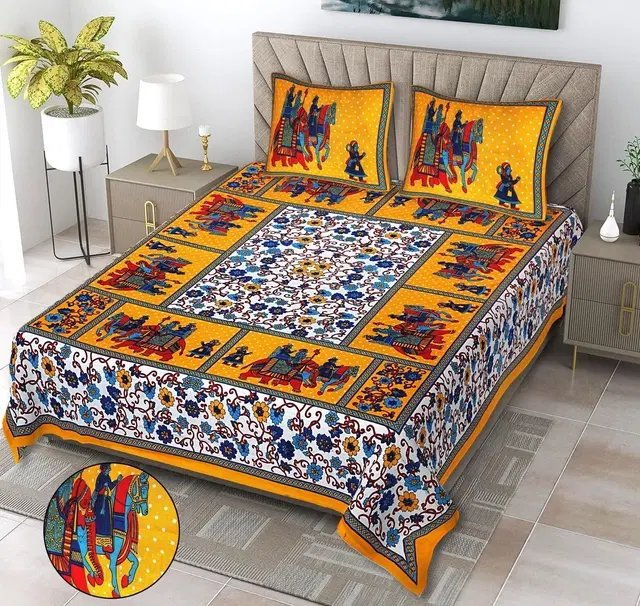 Cotton Double Bed sheets With 2 Pillow Cover (Multicolour) Set Of 1