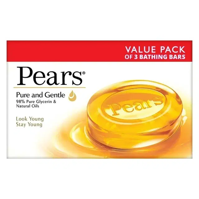 Pears Pure & Gentle Glycerin & Natural Oils Soap - Pack Of 3 3X125 g