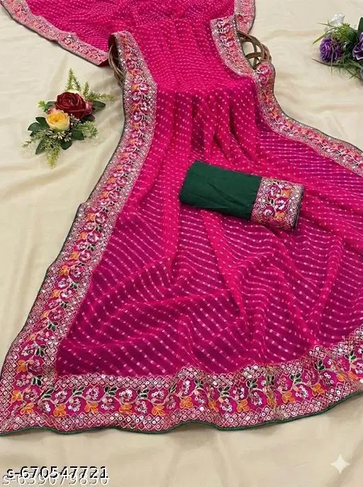 Chiffon Solid Saree For Women, Pink