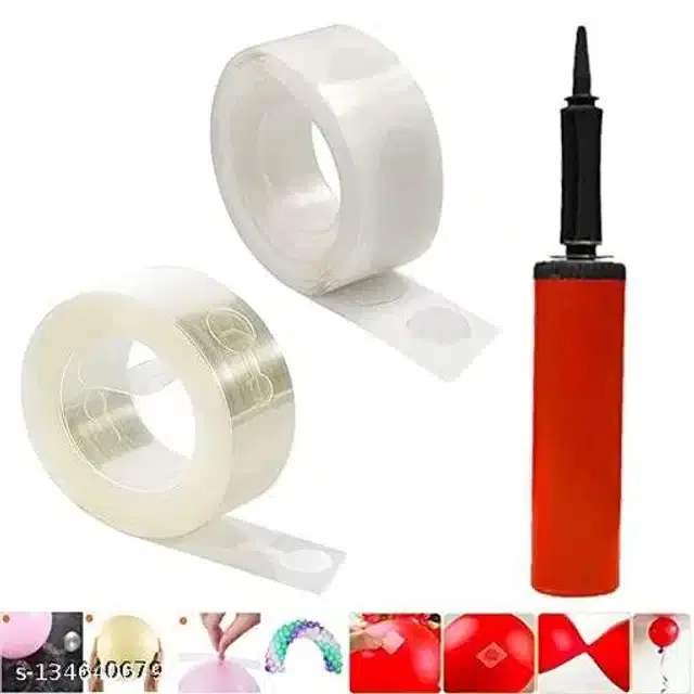 Plastic Balloon Decoration Strip Tape with Air Pump, Multicolor, Set of 3